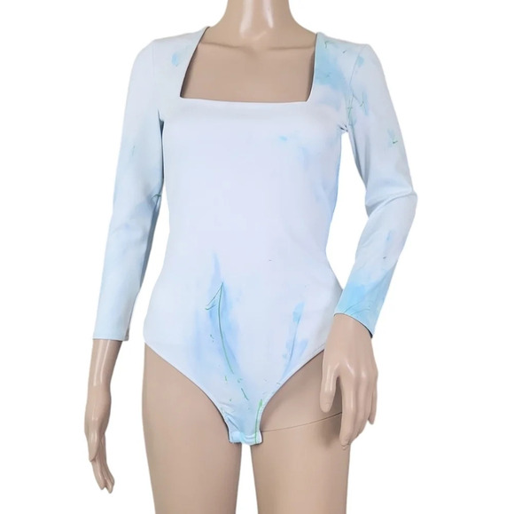 Free People Truth Or Square Custom Tie Dye Clouds Bodysuit White Basic - Picture 1 of 5